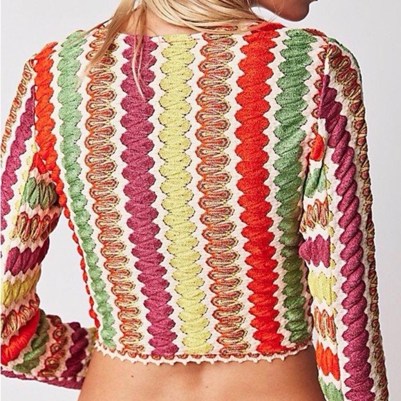 Free People Twist & Shout Long Sleeve Crop Top In Pop Combo NWOT Size XL - Picture 8 of 12